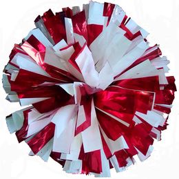 Pomponía de porristas con manijas de anillo 2 piezas rojos mezclados con animador blanco POM POM Dance Party Game Suministros de victoria de deportes 32cm 240425