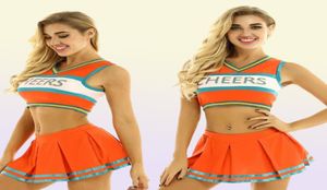 Cheerleading Dames Cheerleaderkostuum Cheer Uniform Pak Cosplay Rave Outfit V-hals Mouwloos Crop Top Met Mini Plooirok F6736072