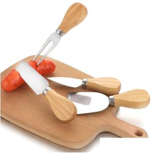 Juego de cuchillos para queso con mango de roble, herramientas para queso, tenedor, pala, ralladores, para hornear, rebanador de Pizza, cortador Kkf2022 Rartj