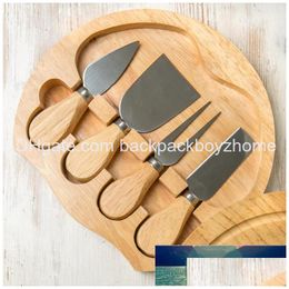 Kaasgereedschap 4 messen Set bestek stalen roestvrije snijslicer snijder houten handgreep mini mes butter spat druppel levering huizentuin k otkpc