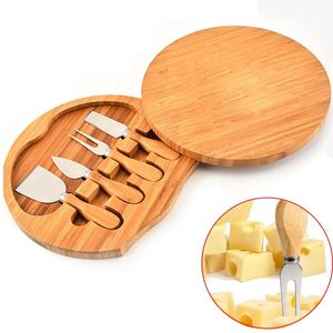 Cheese Tools 4 pièces/ensemble couteaux à fromage manche en bois couverts en acier inoxydable trancheuse à fromage coupe beurre spatule fourchette outils de cuisson avec plateau 231206