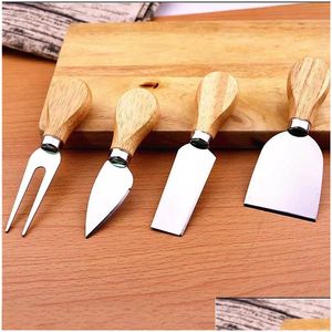 Outils à fromage 4pcs / Set Couteau Set en acier inoxydable Manche en bois Coupe-beurre Outil Lz0851 Drop Livraison Maison Jardin Cuisine Bar à manger Dhgkn