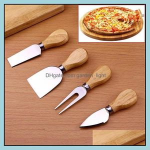 Outils à fromage 4 pièces/ensemble Usef Set manche en chêne couteau fourchette pelle Kit râpes pour couper la cuisson ensembles de planche à échecs livraison directe maison Gard Oty57