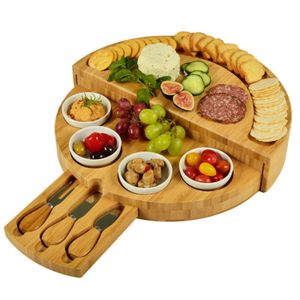 Kaas Gereedschap Bamboe Plaat Houten Broodplank Bestek Cutter Set Charcuterie Board Met Uitschuifbare Lade Koken 230918