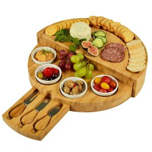 Kaasgereedschap Bamboe plaat houten breadboard besteksnijder set charcuterie bord met glijbaan koken 230427