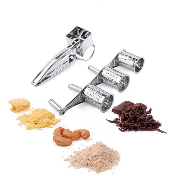 Outils à fromage LMETJMA 3 tambours ensemble râpe rotative en acier inoxydable trancheuse cuisine beurre noix chocolat broyeur KC0003 230302