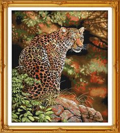 Cheetah Forest Painting Animal Handmade Cross Stitch Craft Tools Embroidery Naslework Sets geteld Print op canvas DMC 14CT 11CT 7360973