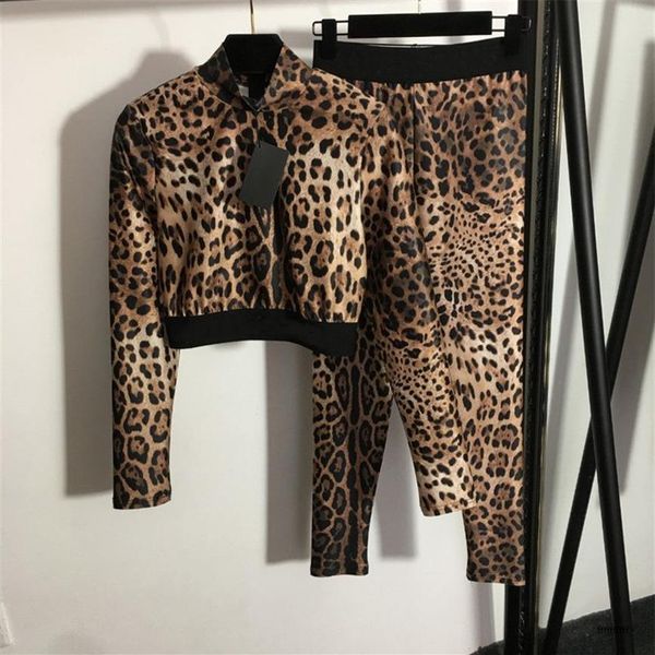 Cheetah – pantalon deux pièces pour femmes, survêtement de Yoga, imprimé léopard, manches longues, veste courte, taille Slim, Leggings, costume de Sport2730