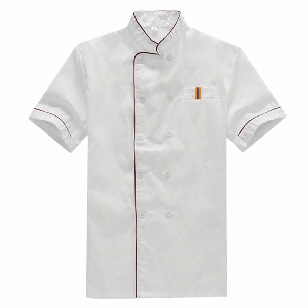 Chef Manteau Uniforme Restauration Veste Vêtements Casual Hommes Vestes Blanc Hommes À Manches Courtes Service Exécutif Lâche Costume Alimentaire 61cF #