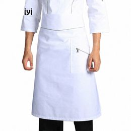 Chef demi-longueur Apr avec poche zippée cuisine d'hôtel spécial blanc chasuble restaurant cuisinier serveur réglable court Aprs v9wk #