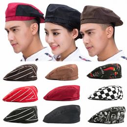 Chef Hat Food Service Work Wear Uniforme Cuisine Restaurant Tissu Cap Élastique Chili Imprimer Bérets Cook Chef Chapeaux L4BV #