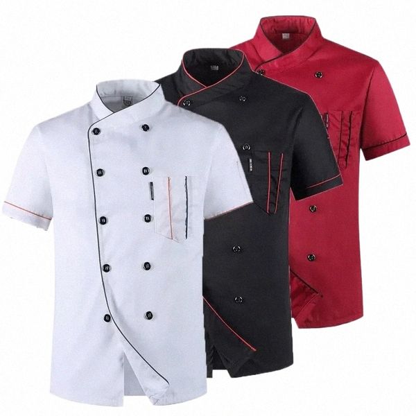 Chaqueta de chef de manga corta abrigo de cocinero barista panadero uniforme de trabajo camarero restaurante ropa de hotel 45L8 #