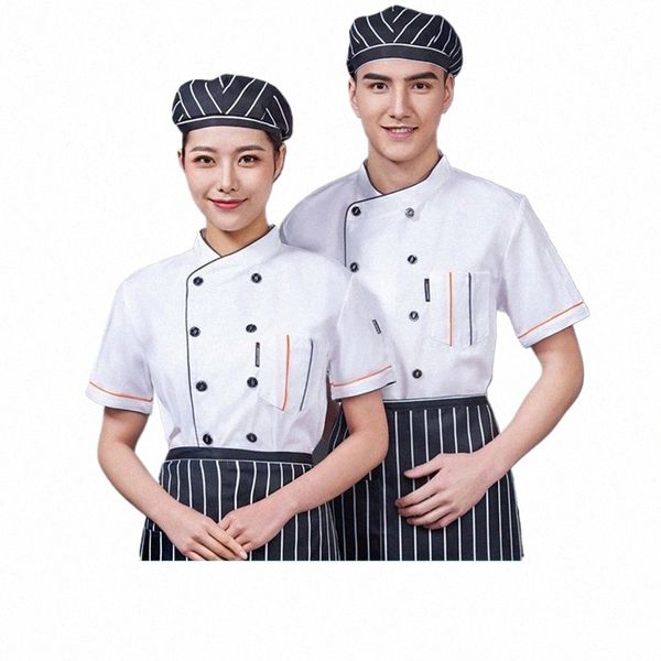 Chef Jacket Femmes Manches courtes Cuisine Uniforme Hôtel Homme Cook Cooking Apr Café Bar Serveur Vêtements de travail Boulangerie Chef Cap g7ls #