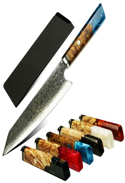 Chef Knife 67 Capas Damasco Steel 8 pulgadas Knitives de cocina japonesa Corte afilada Slice Gyuto Knife Exquisito Epoxi Resina Solidifie9615565