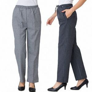 Pantalons de chef Chefs Plaid StripeTrousers Femmes Cuisine Uniforme H7Nx #