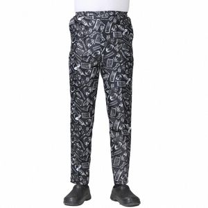 Chef Broek Unisex Losse elastische taille Zacht ademend Zakken Rekbaar Service Kok Restaurant Uniform Ober Veilige broek G0h6#