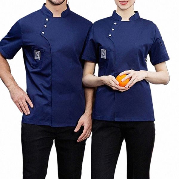 Uniforme de trabajo unisex del chef para hombre para mujer transpirable chef abrigo chaqueta de cocinero hotel restaurante cantina pastelería café traje y8Nm #