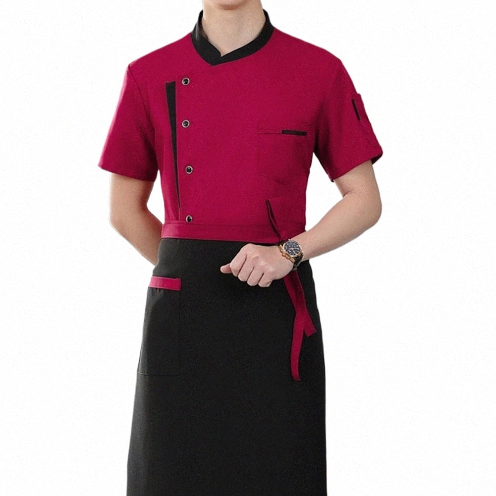Chef Shirt Hat Apr Profial Hôtel Cuisine Chef Uniforme Ensemble avec col montant Apr Chapeau Chemise à manches courtes pour unisexe l7ZN #