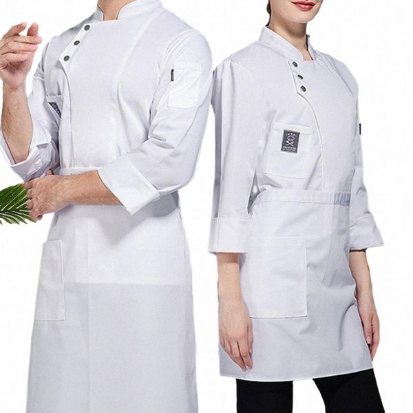 Camisa de chef de un solo pecho LG Manga Chef Coat Hombres Mujeres Wable Chef Uniforme Restaurante Panadería Servicio de comida Ropa de cocina o2mA #