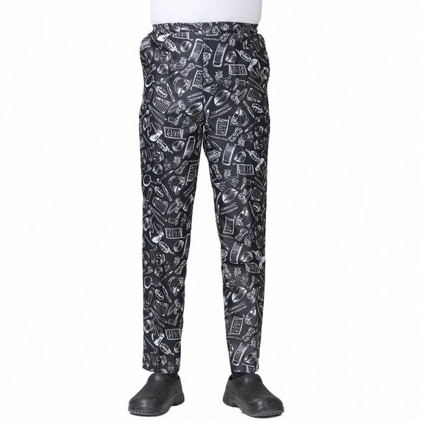 Pantalon de chef Restaurant Uniforme Pantalon de chef unisexe avec taille élastique Tissu respirant Poches sécurisées pour le service de restaurant D9oL #