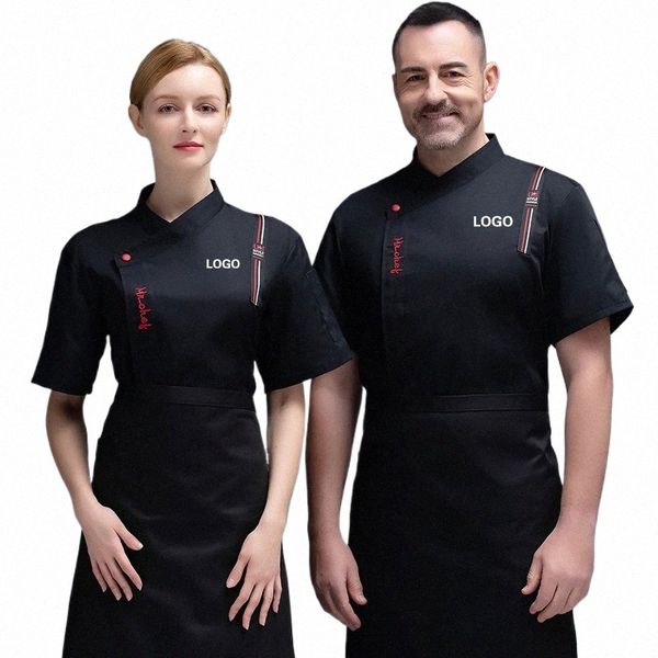 Uniforme de chef para hombres y mujeres con logotipo Restaurante Persalized Cook Ropa Camisa Mangas Chaqueta Funciona Diseño superior Patrón de impresión A6f0 #