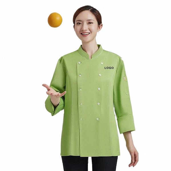 Uniforme de chef pour femmes, veste de cuisine, vêtements de cuisine, costume de serveur, manteau de service alimentaire, fille persalisée, travaux personnalisés, logo Z5XY #