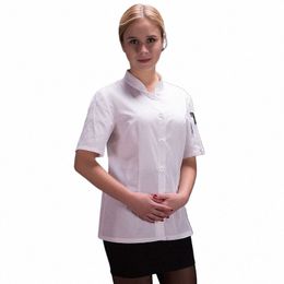 Uniforme de chef pour femmes, vêtements de travail de cuisine de restaurant d'été, chemise blanche, veste de chef rouge d'hôtel, vêtements de chef de service de restauration w350 #