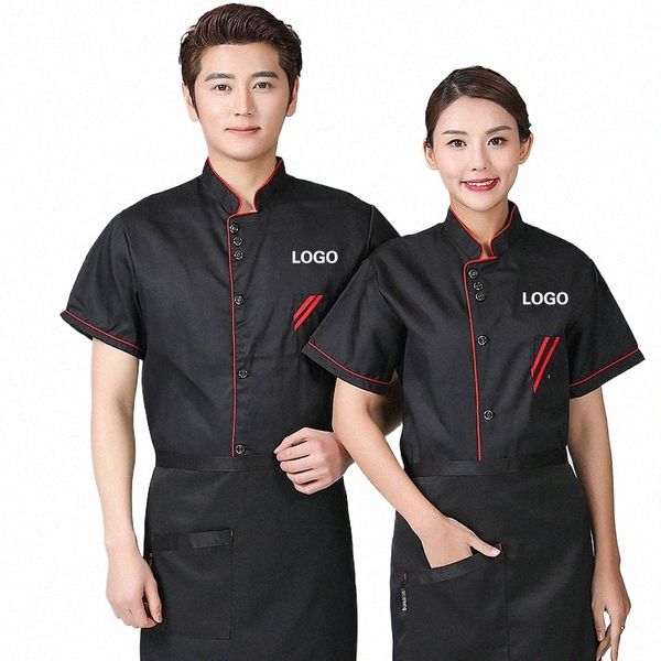 Uniforme de chef para hombre, ropa de cocina, camisa de cocina para restaurante Unisex, mangas cortas/Lg, chaqueta de pastelería, diseño de logotipo impreso superior F598 #