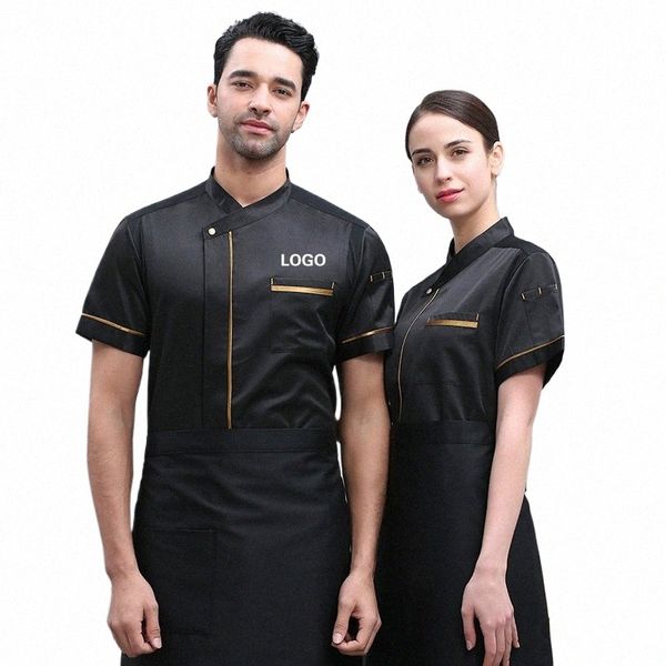 Chef Uniforme Hombres Cocinar Ropa Unisex Restaurante Cocina Camisa Mangas cortas / LG Chaqueta de pastelería Trabaja Top Imprimir Diseño de logotipo 99ka #