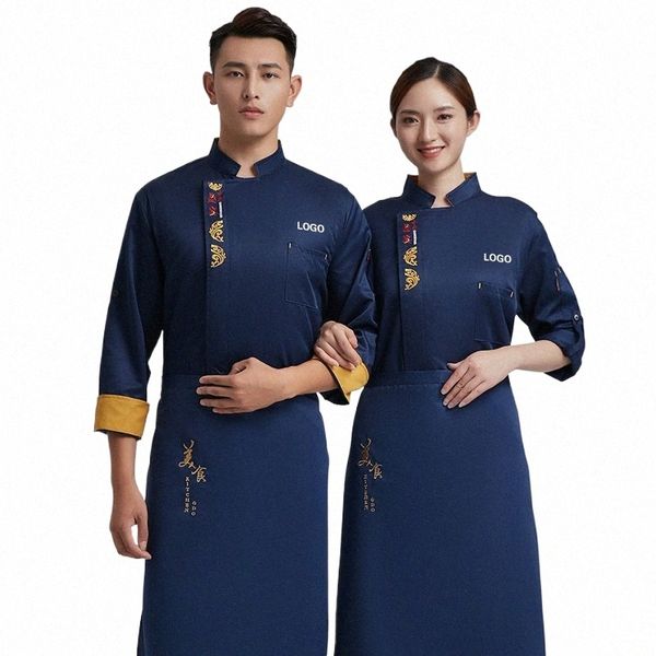 Chef Uniforme Hommes Veste Vêtements de cuisine Cuisine Chemise Waitr Food Service Hôtel Fast Food Hot Pot Cake Shop Manteau Logo personnalisé P8Jo #