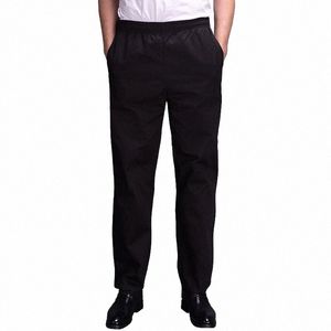 Pantalons de restauration uniformes de chef pantalon pantalon de cuisine mince de cuisine pour hommes pantalon de la taille élastique noir 21Lm #
