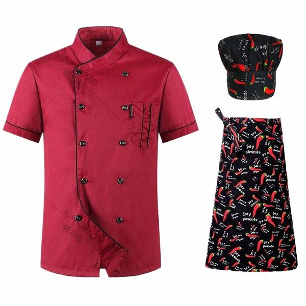 Uniforme de chef Venta al por mayor Unisex Cocina Panadería Catering Trabajo Cocinero Camisa de manga corta Transpirable Chaqueta de chef de doble botonadura r7nO #