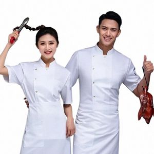 Chef Ober Uniform Korte Mouw Keuken Restaurant Kok Chef Jaket Zomer Food Service Ademend Kokskleding Jas Overalls v3wZ #