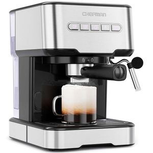 Chefman Machine à expresso 6 en 1 avec cuiseur vapeur, tasse simple ou double bouteille de café, cappuccino, latte, mousseur à lait intégré en acier inoxydable