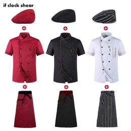 Chefs uniform Korte Mouw Zomer Set Restaurant el Keuken Werkkleding Mannen en Vrouwen Jeugd Ademende Dunne Jas Hoed Schort 240102