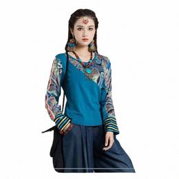 Chegsam Top Vêtements chinois traditionnels pour femmes Manches Lg Style national Tops pour femmes Tendance Vintage T-Shirt fluide I5g3 #