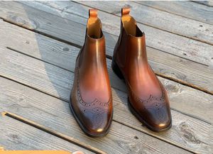 Chelse Boots Koe Vintage Heren Leer Britse Stijl Hoge Top Brogue Gesneden Formele Herenlaarsjes Schoenen s