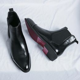 Bottes de chelsea pour hommes semelle rouge pukle business rond toe slipon mens taille 3846 chaussures 240429