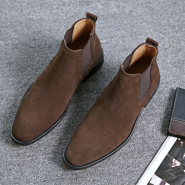 Chelsea bottes hommes noir marron Beige affaires bottes courtes Faux daim hommes livraison gratuite bottines faites à la main Zapatos Hombre