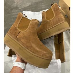 Chelsea Boots Neumel Platform Zip Suede Dames Klassieke Mini Boot Kastanje Australië Enkel Sneeuw Schapenvacht Comfort Winter Bont Fuzzy