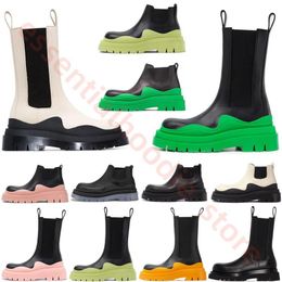 Bottes Chelsea Tire Wave Elastic Green Storm Bottines de moto Chunky Crystal Martin en cuir de couleur claire Semelle extérieure en caoutchouc antidérapante Botte en sangle