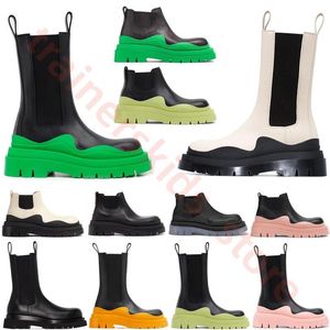 Chelsea Tire Bottega Wave Bottes élastiques vertes Storm Bottines de moto Martin Chunky Crystal Cuir de couleur claire Semelle extérieure en caoutchouc antidérapante Botte en sangle