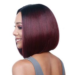 Wig mode chimique femelle courte cheveux raide bobo vin rouge moyen de tête de fibre divisée moyenne