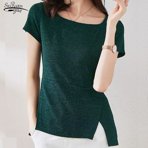 Chemisier Femme été Style coréen femmes vert Blouse couleur unie col rond irrégulière tricoté 9448 50 210427