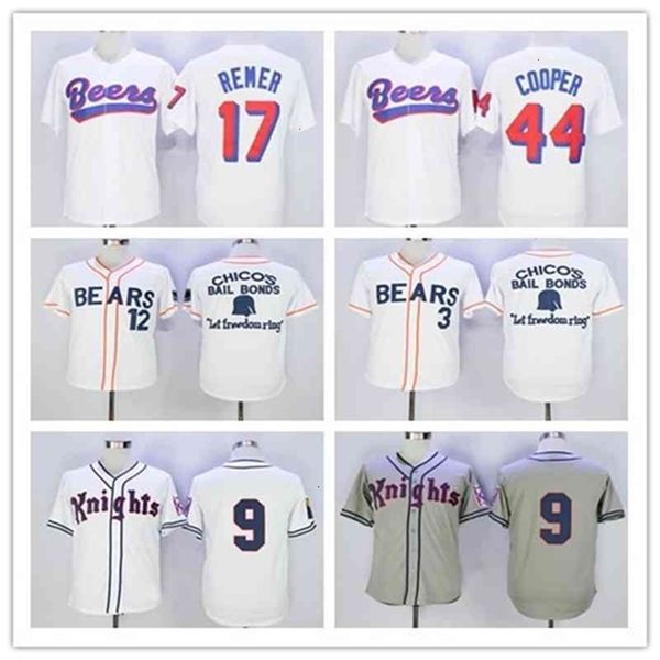 Chen37 Best the Baseketball Beers Jerseys Baseball 17 Doug Remer 44 Joe Coop Cooper Baseketball Botón blanco Camisetas Gray 9 Roy Hobbs Jersey