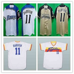 Chen37 Custom 11 Yu Darvish Hokkaido Nippon-Ham Fighters Jerseys Baseball Jaune Blanc Alterné Cousu N'importe Quel Numéro De Nom Chemises Pas Cher Bon