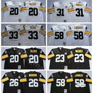 Chen37 NCAA voetbal 58 Jack Lambert 31 Donnie Shell Jerseys 26 Rod Woodson 23 Mike Wagner 33 Merril Hoge 20 Rocky Bleier Man Vintage Black White