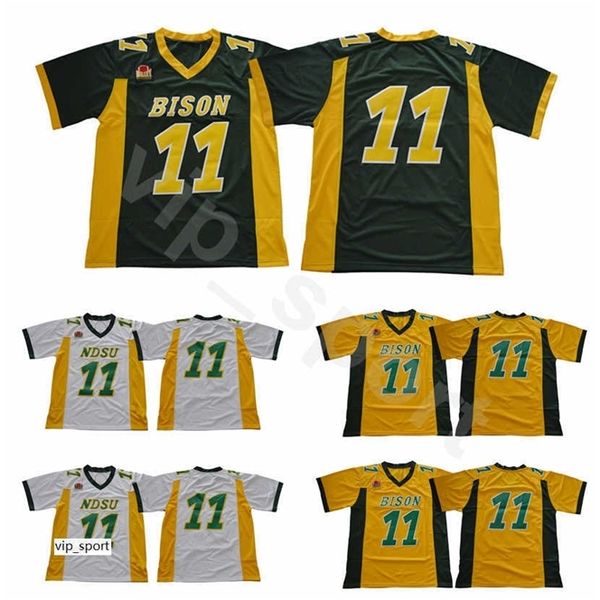 Chen37 NDSU Bison Football Carson Wentz Jersey vert jaune blanc cousu uniformes universitaires de l'État du Dakota du Nord