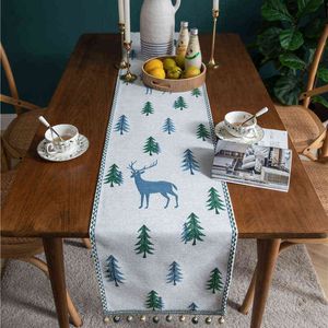 Chenille Christmas Table Runner Elk Xmas Tree Print Long Tafel Cover Jacquard Bed Handdoek Jaar Tafelkleed Luxe Woondecoratie 211117