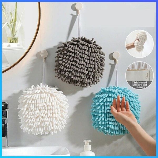 Toallas de mano de chenilla para cocina, baño, bola de toalla de mano con bucles colgantes, toalla de secado rápido, toallas de microfibra absorbentes suaves